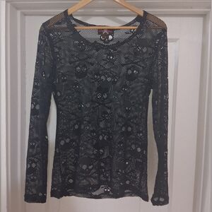 Royal Bones Lace Skull Top Womens Size Large